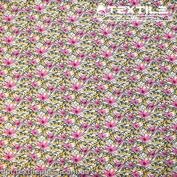 Штапель цветной 4084D15C1 цветы, бежевый