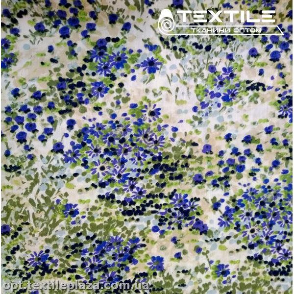 Вискоза-slub цветная 4072D69C3 цветы синие, белый