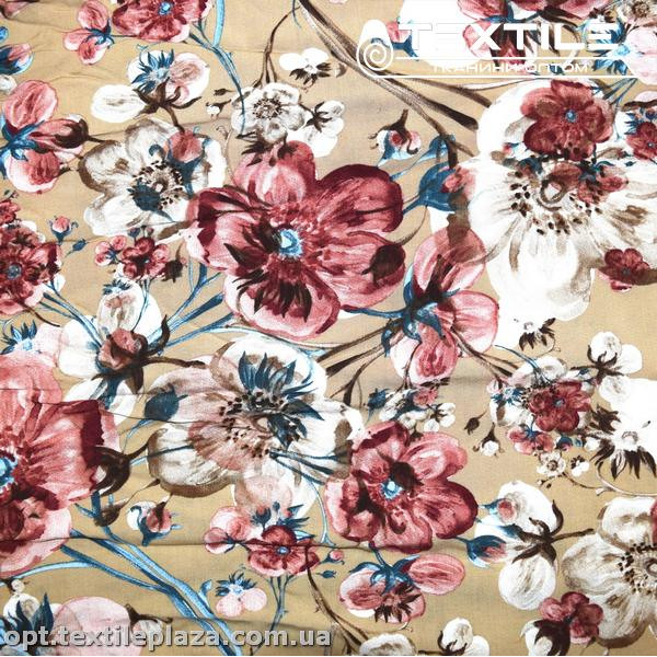 Штапель цветной 3894D793C2 цветы, бежевый