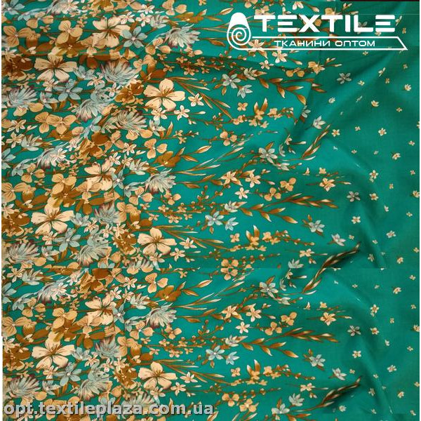 Вискоза-slub цветная 4072D330C3 цветы, морская волна