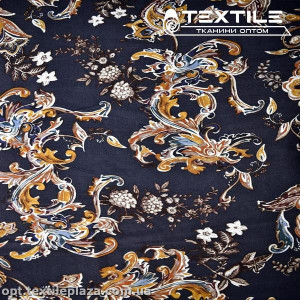 Вискоза-твил цветная 3521D10C1 цветы, темно-синий