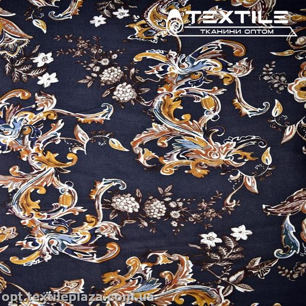 Вискоза-твил цветная 3521D10C1 цветы, темно-синий